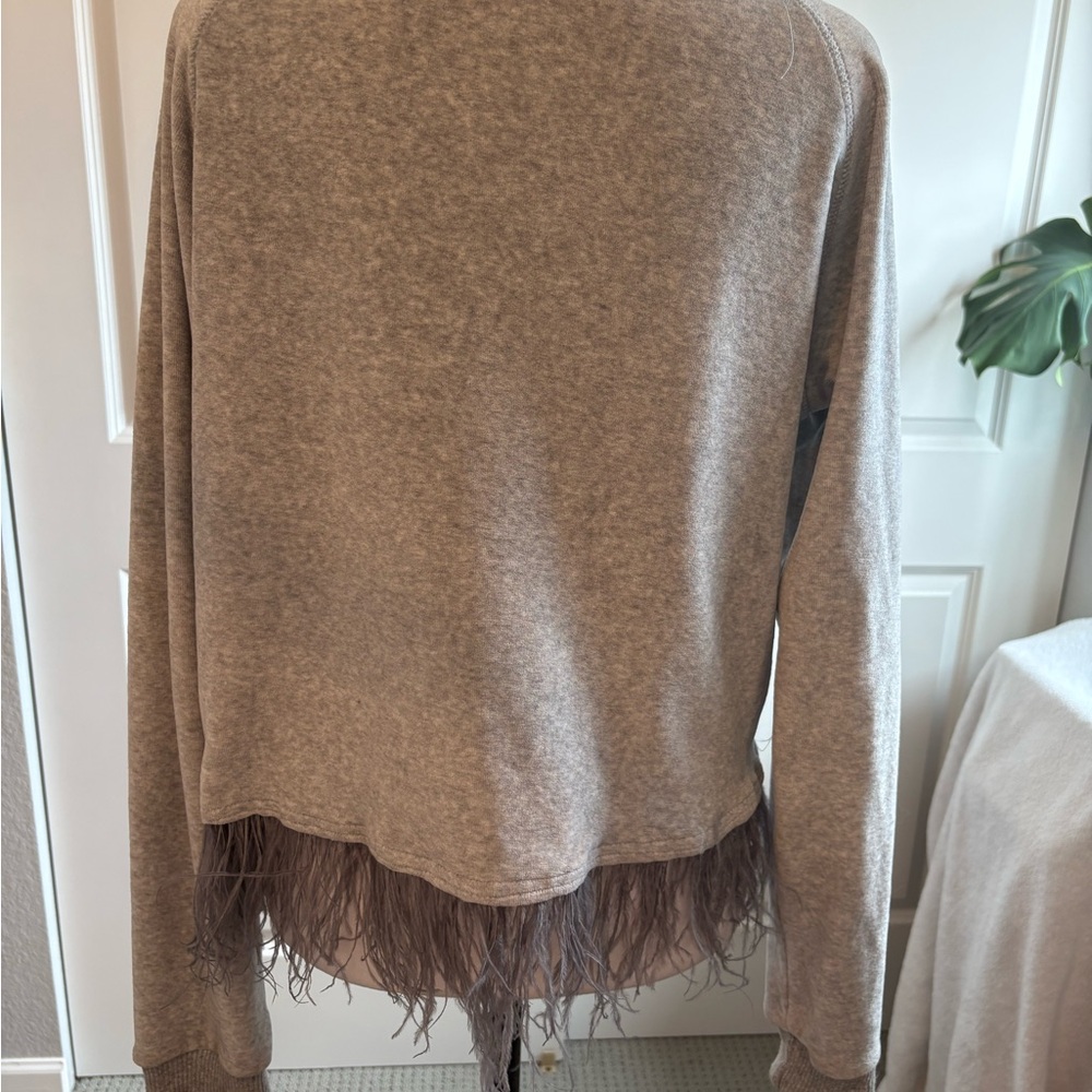 Chic Feathered Hem Gray Sweater - image 1